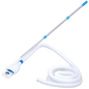 vidaXL Poolsauger für Aufstellpools. Weiß-blauer Poolreiniger mit Teleskopstange und langem Schlauch zur Poolreinigung.