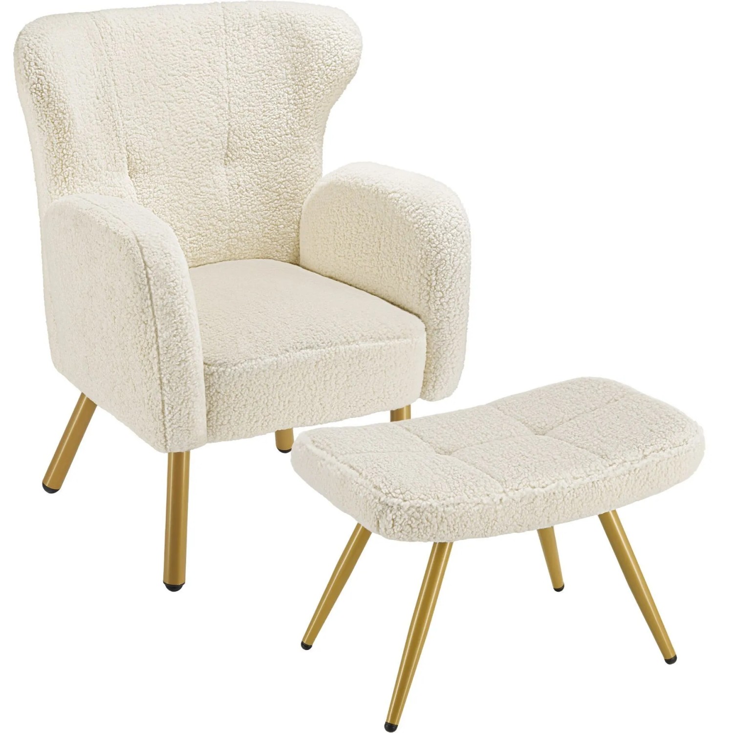 Tectake Sessel Mit Hocker Vänersborg Dick Gepolstert  Mit Bouclé Bezug Breite Armlehnen und Große  Ergonomische Rückenlehne Keine Angabe 71 x 72 x 92