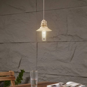 Dimmbare LED Außenleuchte Raul in Creme. Spritzwassergeschützte Hängelampe aus Aluminium für Garten und Terrasse.