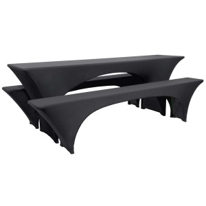 Beautissu Victoria Biertischhusse, 3-teilig, Stretch, Schwarz. Hussen für Biertisch und Bänke.