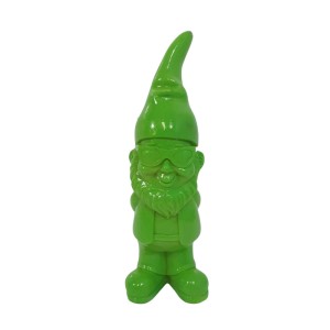 Grüner Zwerg mit Sonnenbrille, 17,5 cm. Glänzende Gartendekoration aus Polyresin.
