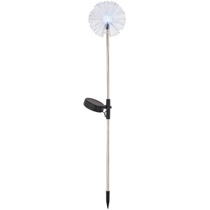 LED-Solarspieß Baranello mit Blütenkranz aus Edelstahl und Kunststoff für den Garten.