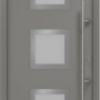 EcoStar Haustür Isopro Secur, Graualuminium, DIN rechts, mit drei quadratischen Glaseinsätzen.