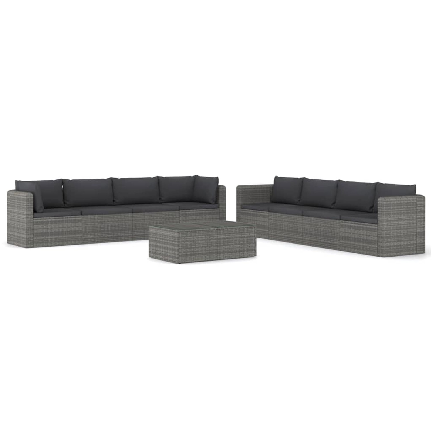 9-tlg. Garten-lounge-set Mit Kissen Poly Rattan Grau günstig online kaufen