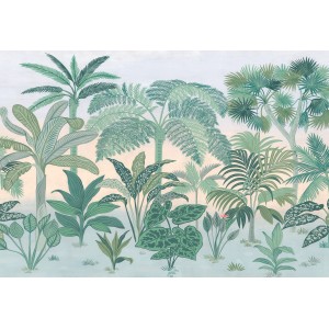 Komar Fototapete Jungara (368x254 cm) mit tropischem Dschungelmotiv und Palmen.