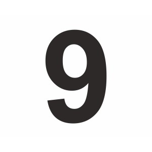 Schwarzer Aufkleber mit der Zahl 9, 6 cm hoch, aus PVC-Folie.