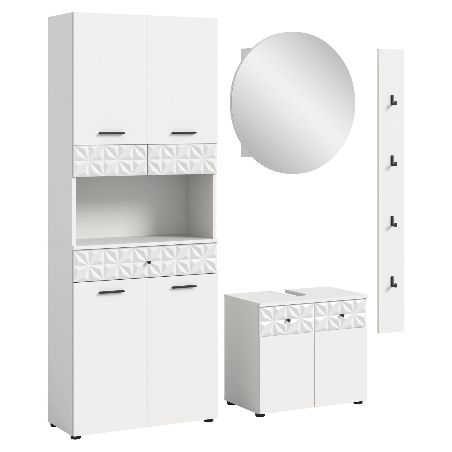 Badkombination Prisma m. Hochschrank Weiß 187 cm x 176 cm x 37 cm 4-tlg. günstig online kaufen
