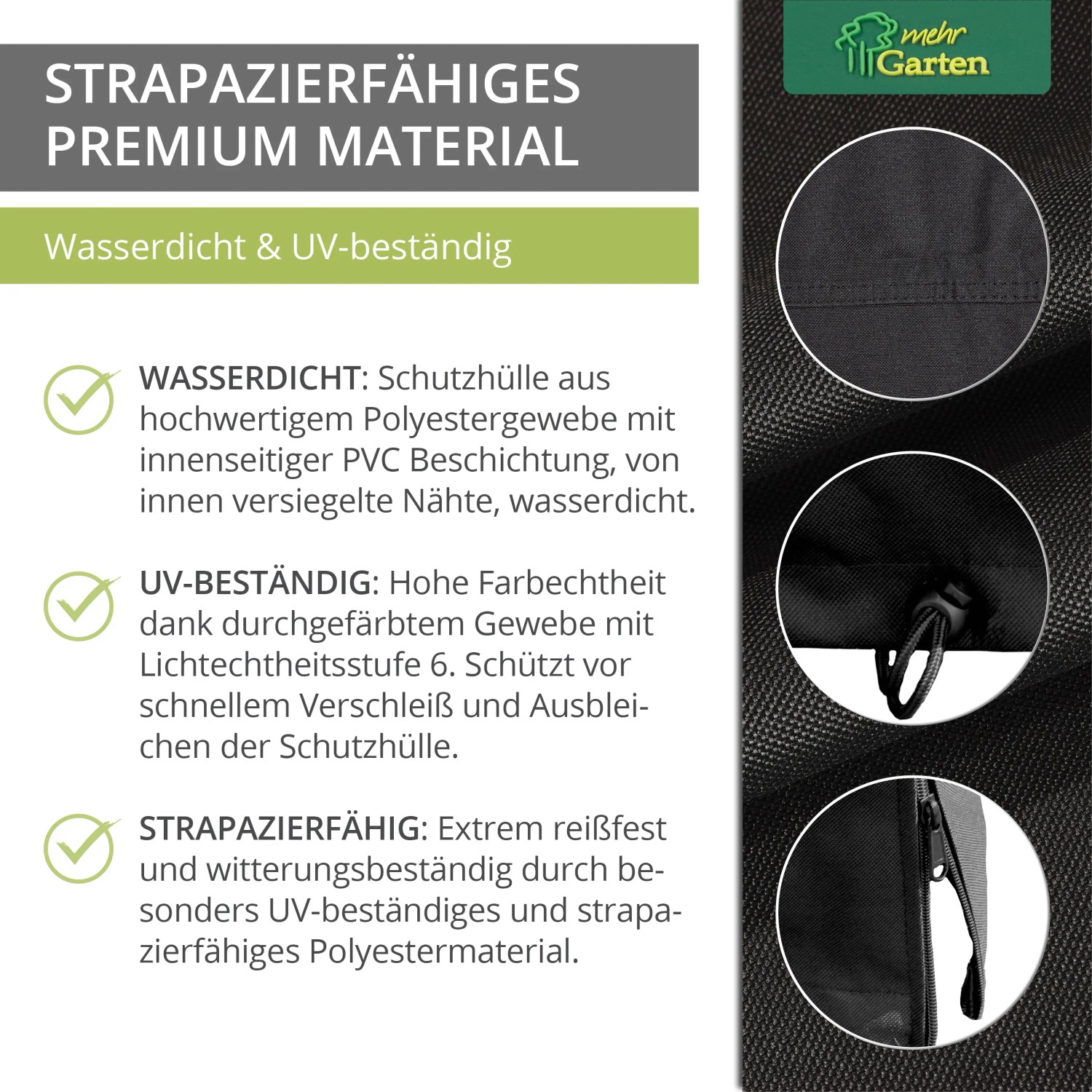 Mehr Garten Tischtennisplatten-Abdeckung, wasserdicht, UV-beständig, reißfest, mit Kordelzug und Reißverschluss.