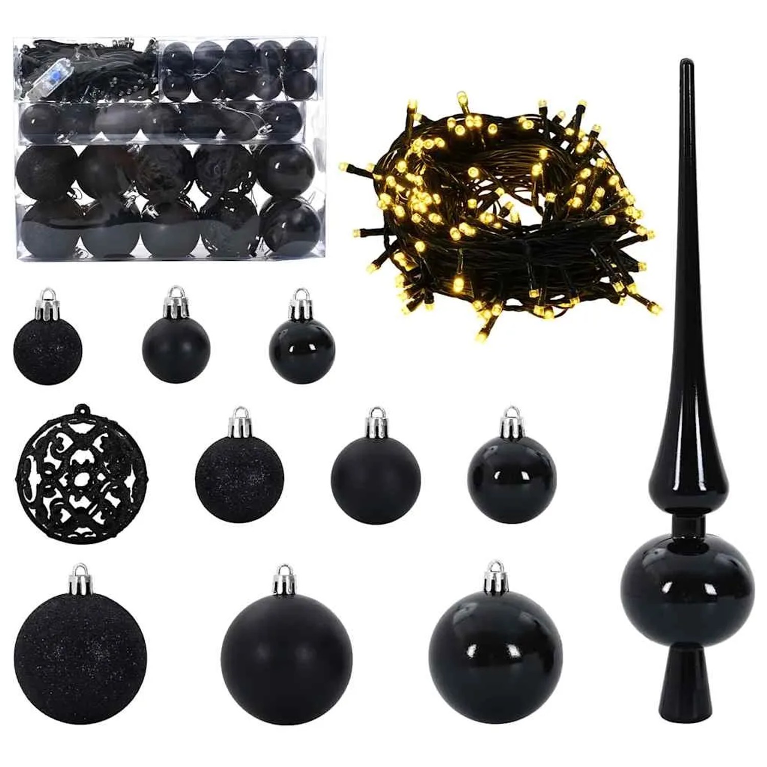 vidaXL Weihnachtskugel-Set mit 150 LEDs 61-Tlg Schwarz Kunststoff 42018827