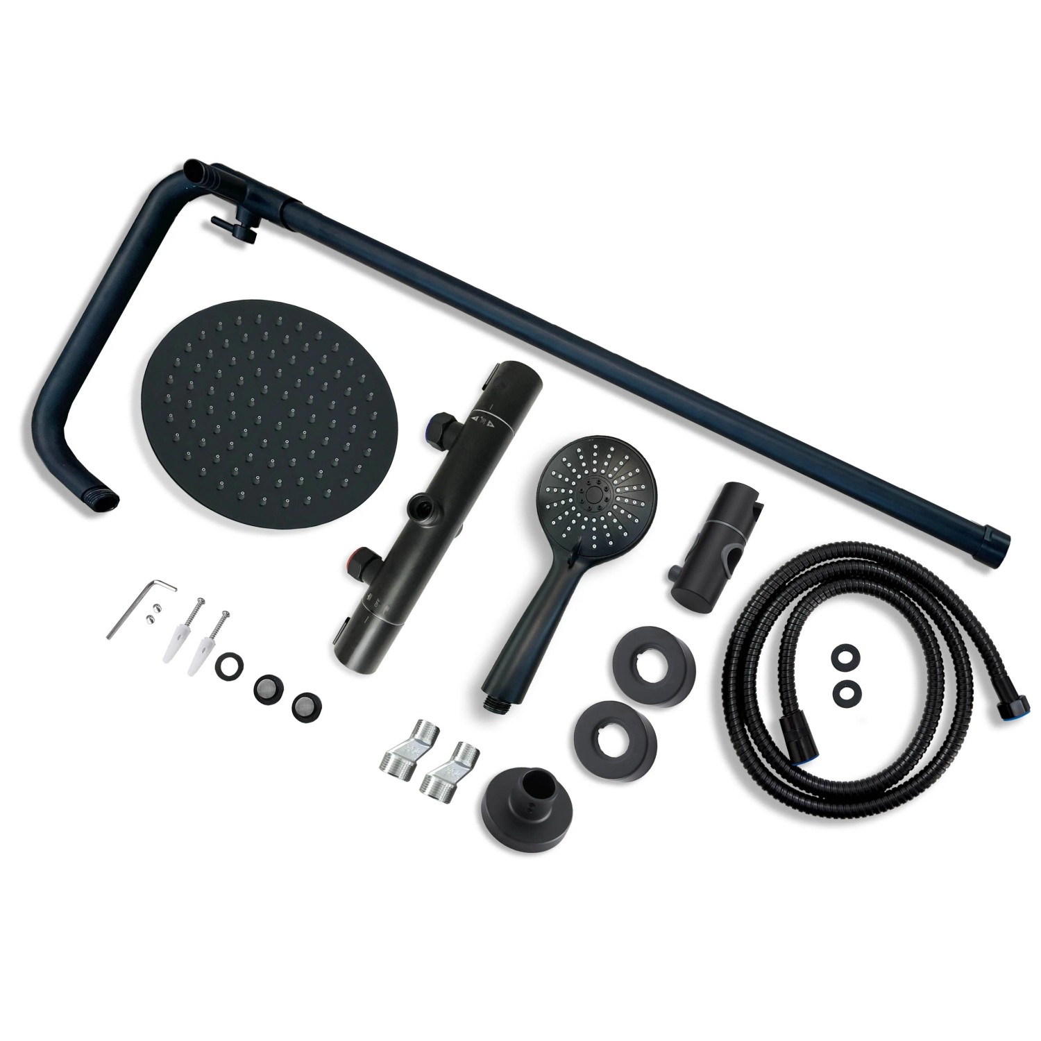 AICA Thermostat Duscharmatur Schwarz mit Regendusche und Handbrause, Einzelteile