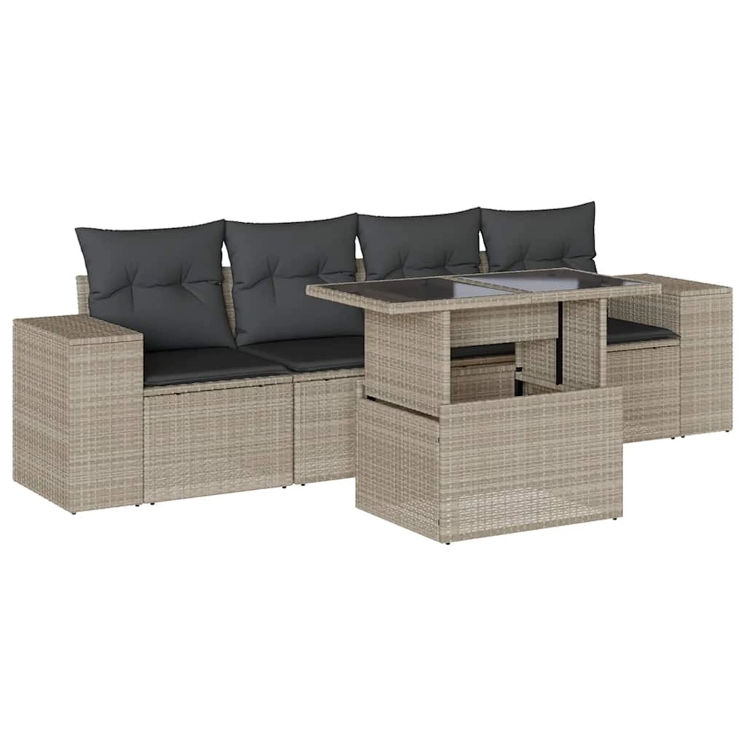vidaXL 5-Tlg Garten-Sofagarnitur mit Kissen Hellgrau Poly Rattan 3268992 günstig online kaufen