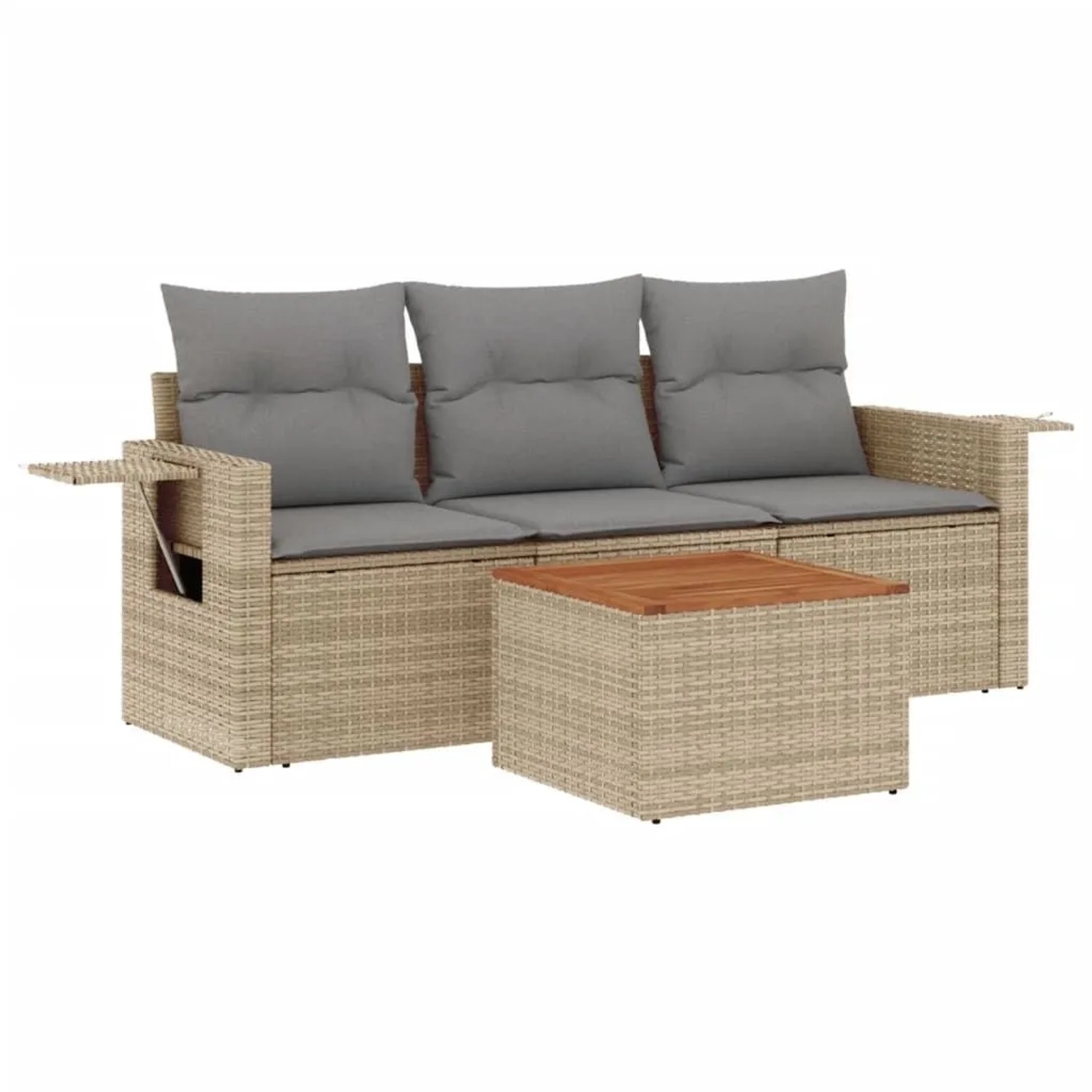 vidaXL 4-Tlg Garten-Sofagarnitur mit Kissen Beige Poly Rattan 3224435 günstig online kaufen