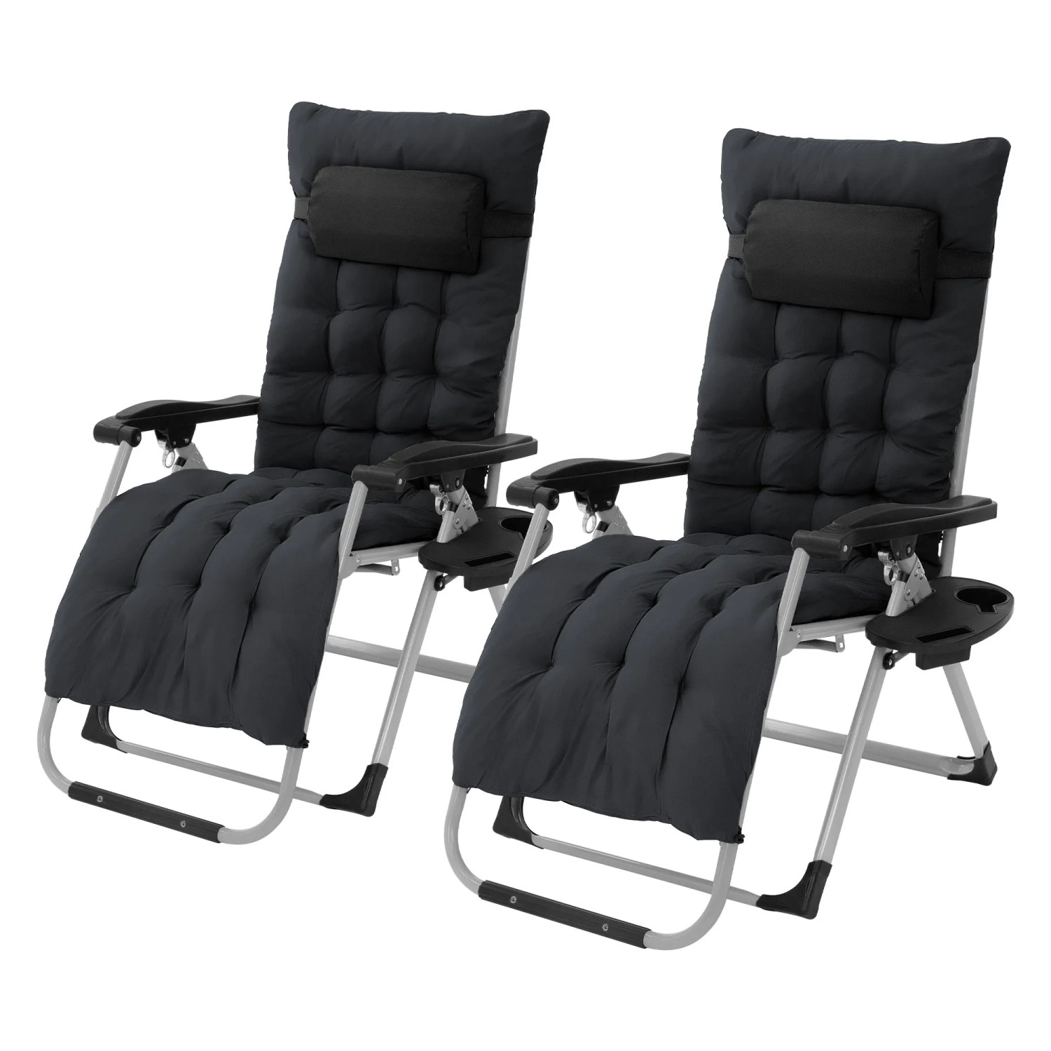 Hauki 2Er Set Sonnenliege Klappbar Schwarz mit Polster Nackenkissen günstig online kaufen