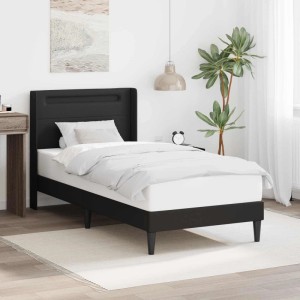 Schwarzes vidaXL Bett 90x190 cm mit LED-Leisten und Kunstlederbezug.