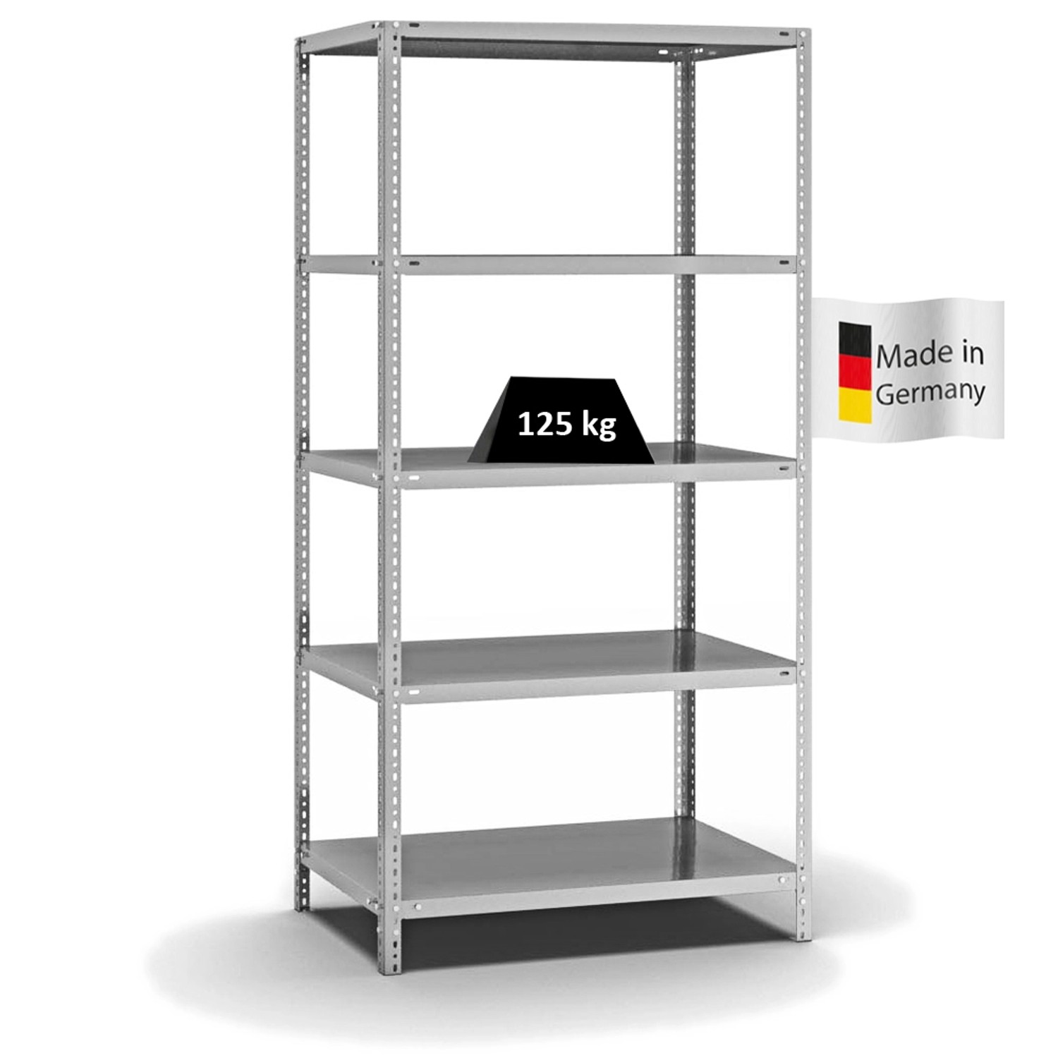 Verzinktes PROREGAL Fachbodenregal mit 5 Ebenen, 200x100x60 cm, Fachlast 125 kg, beidseitig nutzbar.