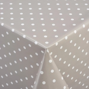Venilia Tischdecke Dots Taupe, 140 cm, Meterware mit weißen Punkten.