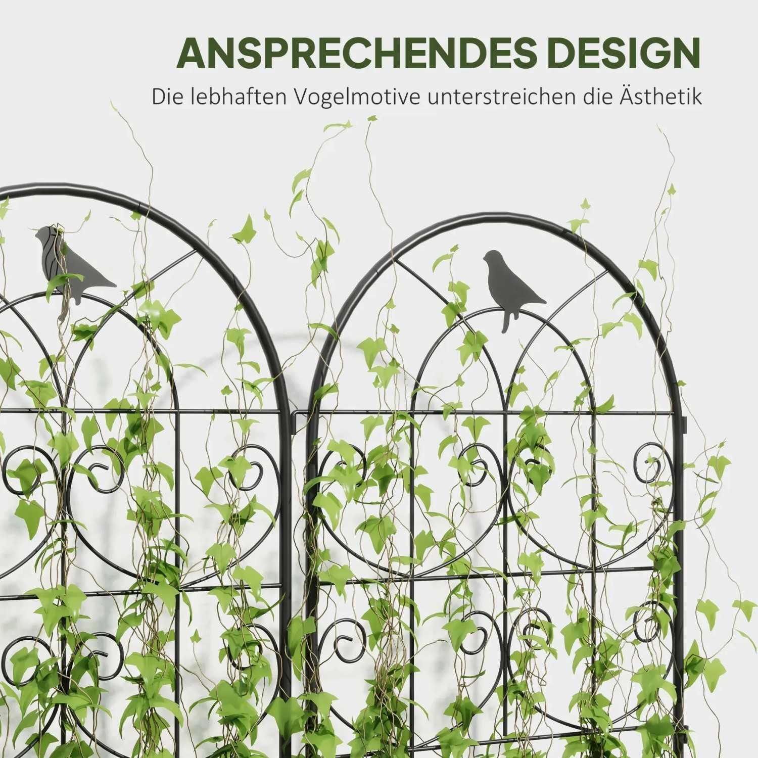 Outsunny Rankgitter A-Form, 2er Set, aus Stahl mit Vogelmotiven, ideal als Rankhilfe.