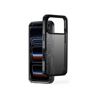 Schwarze Hama Handyhülle Extreme Protect für iPhone 17 Pro. Robuste, transparente Schutzhülle mit verstärkten Ecken.
