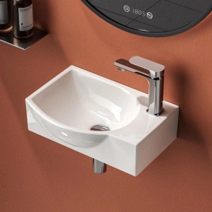 Emke Wandwaschbecken, 40,5 cm, hochweiß, mit Armatur. Keramik Waschbecken für Bad oder Gäste-WC.