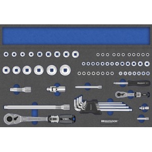 Matador Werkzeugmodul mit 72-teiligem Steckschlüssel-Satz (1/4", 1/2") im Werkzeugschrank.