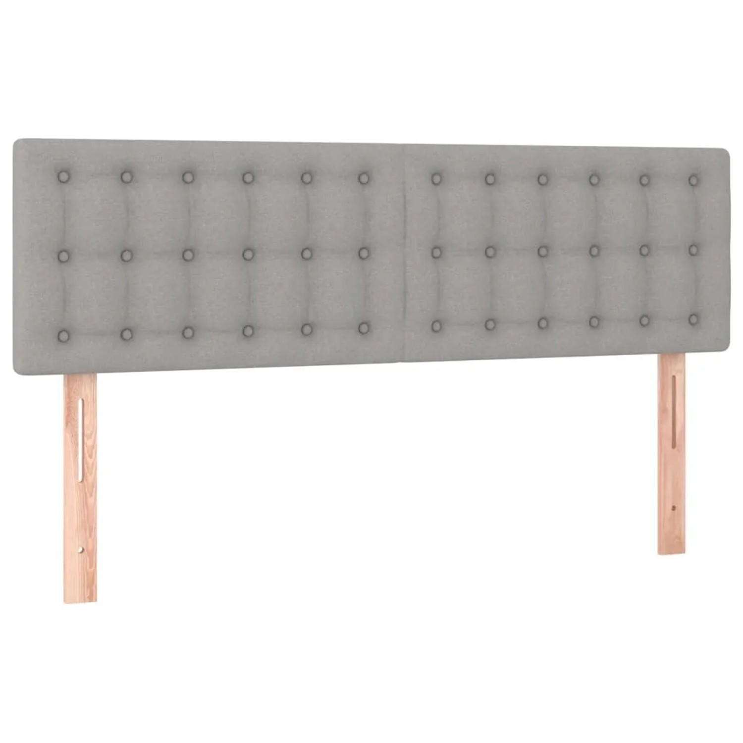 Boxspringbett vidaXL, hellgrauer Stoff, 140x200 cm mit gestepptem Kopfteil und Holzfüßen.