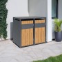 Westmann Mülltonnenbox Varius 2 für 2 Tonnen, Anthrazit Stahl mit Holzoptik Fronten auf Terrasse.