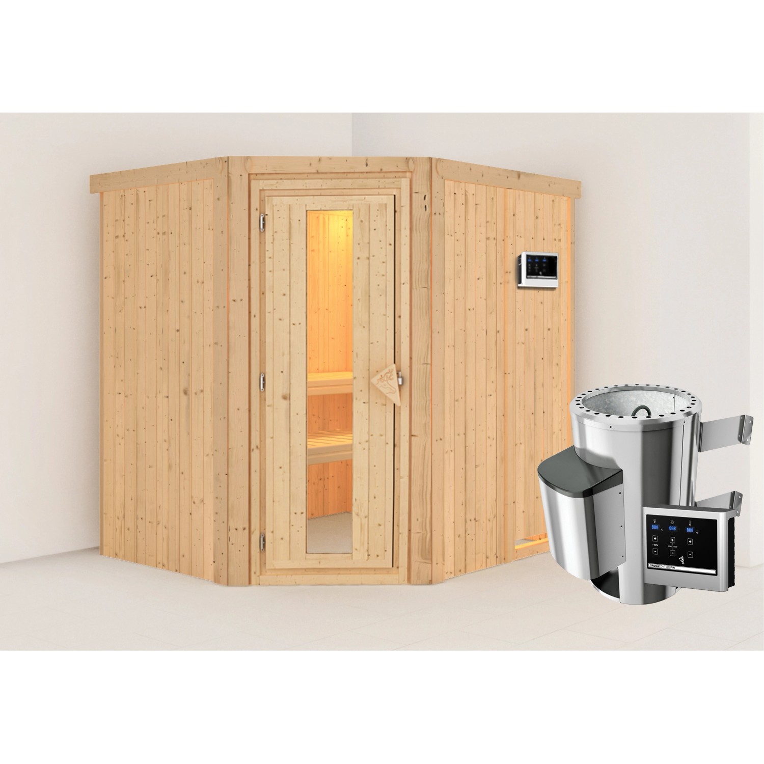 Karibu Sauna Livia mit Ofen externe Stg.Easy Natur