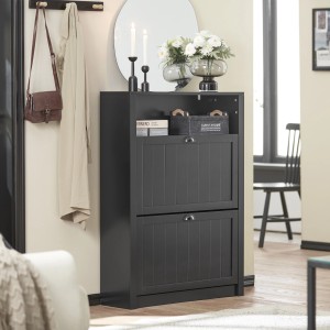 Schwarzer SoBuy Schuhkipper FSR87-SCH (80cm) mit zwei Klappen und Ablagefach im Flur.