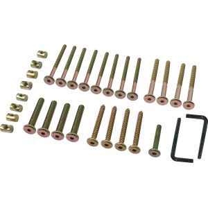 Montage-Set für Gartentisch Chelsea, 31-teilig, mit Schrauben, Muttern und Inbusschlüssel.