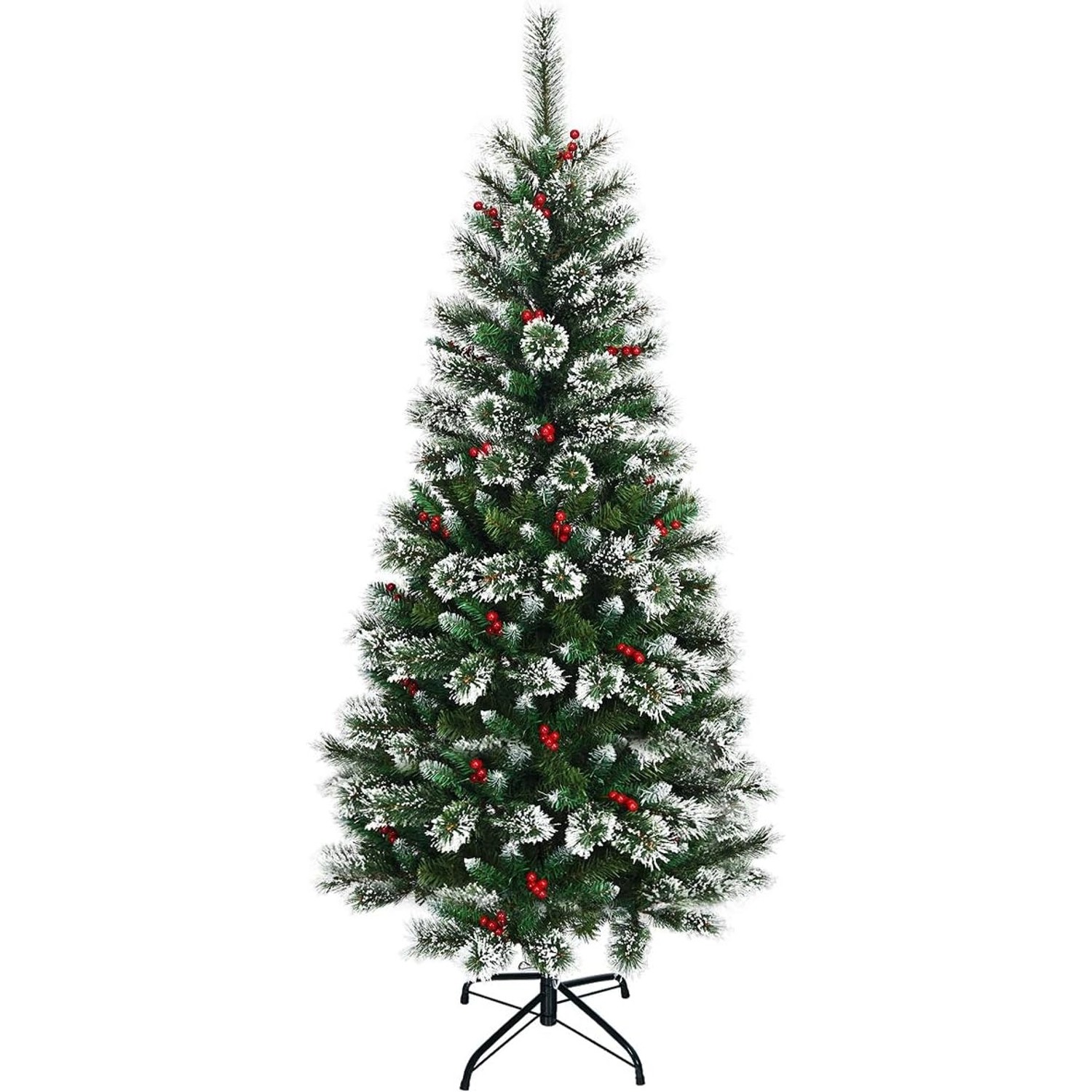 Costway Künstlicher Weihnachtsbaum 180cm mit Roten Beeren PVC Nadeln