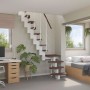 Treppen Intercon Raumspartreppe Quadro Mittelholmtreppe 13 Stufen Buche Dunkel Walnuss Massiv Metallfarbe Polar-Weiß Einseitiges Geländer