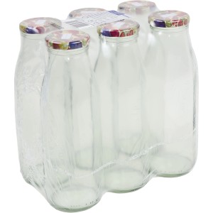 Sechs Passata Flaschen aus Glas, 500 ml, mit Schraubverschluss zur Lebensmittelaufbewahrung.