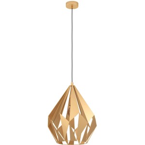 Goldene Eglo Hängeleuchte Carlton mit E27-Fassung und dekorativem Metall-Lampenschirm.