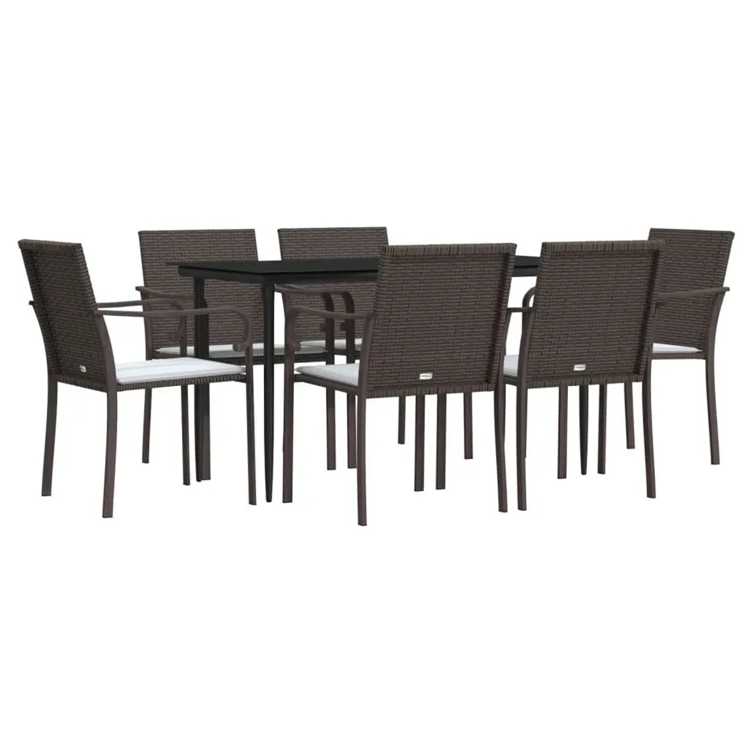 7-teilige Garten-Essgruppe aus Rattan und Stahl mit Kissen.