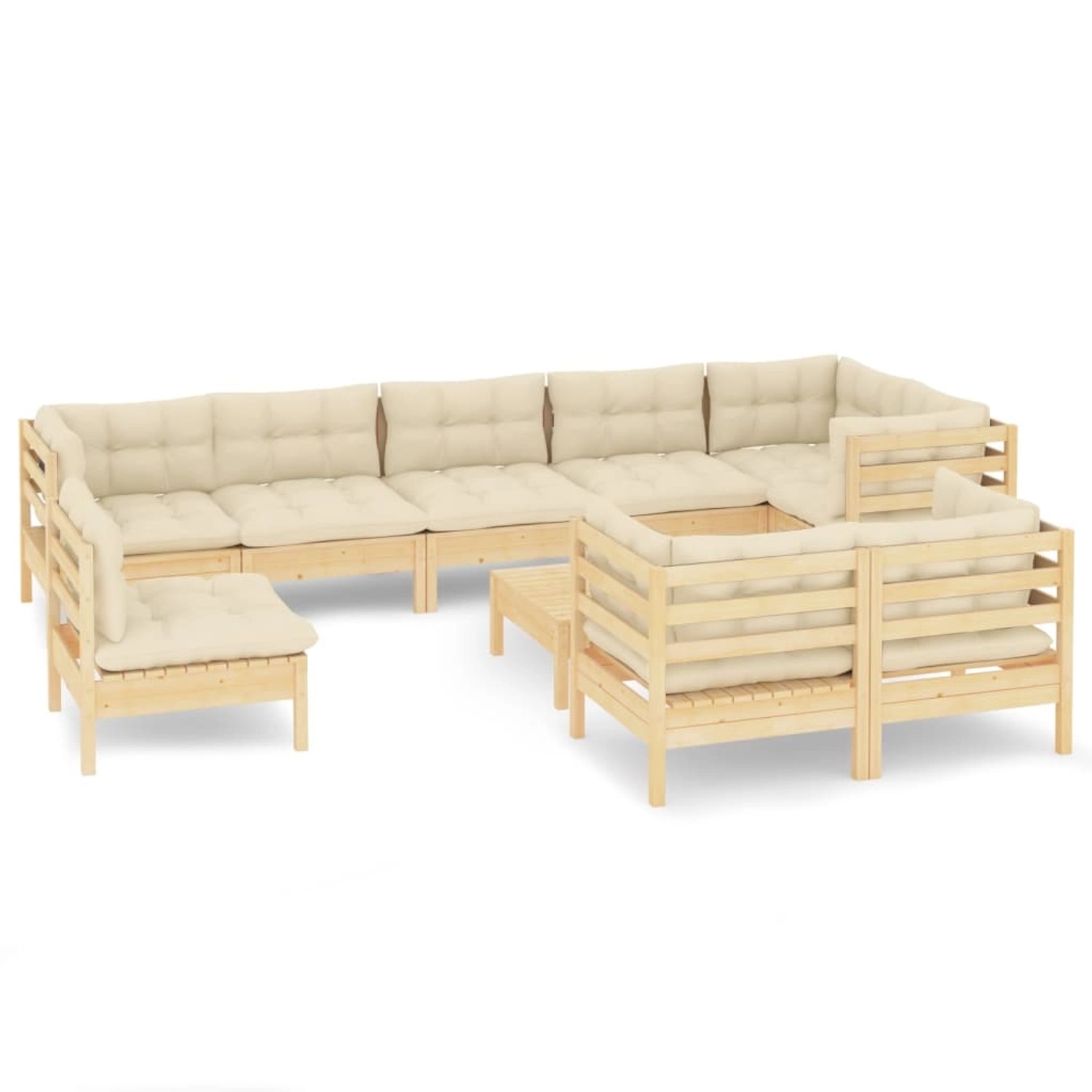 vidaXL 10-tlg Garten-Lounge-Set mit Creme Kissen Massivholz Kiefer Modell 1