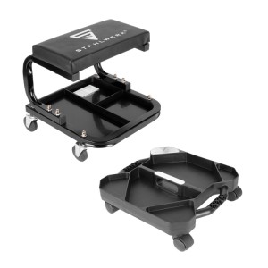 STAHLWERK Werkstatthocker mit Werkzeug-Caddy, mobil, bis 118 kg belastbar. Werkstattwagen-Set.