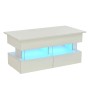 Merax Couchtisch Höhenverstellbar mit LED 2 Schubladen Stauraum Hochglanz Weiß