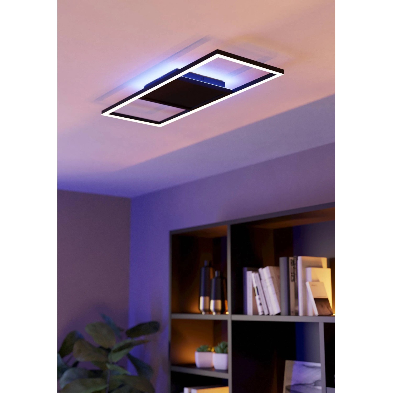 Smarte Eglo LED-Deckenleuchte Calagrano-Z, schwarz, mit RGB-Backlight und CCT-Funktion.