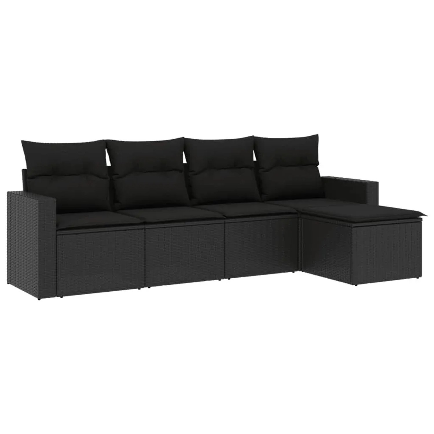 vidaXL 5-Tlg Garten-Sofagarnitur mit Kissen Schwarz Poly Rattan 3251222