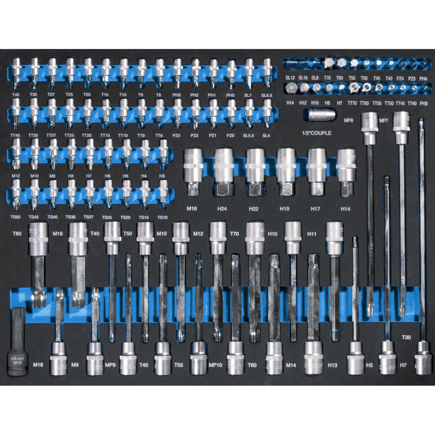Werkzeug-Einlage für Güde Werkstattwagen GW7 Black Line, 226-tlg. Sortiment.