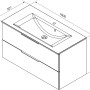Fackelmann Waschplatz-Set B.Brillant, 100 cm, Asteiche/Anthrazit, mit Glasbecken und zwei Schubladen. Schemazeichnung.