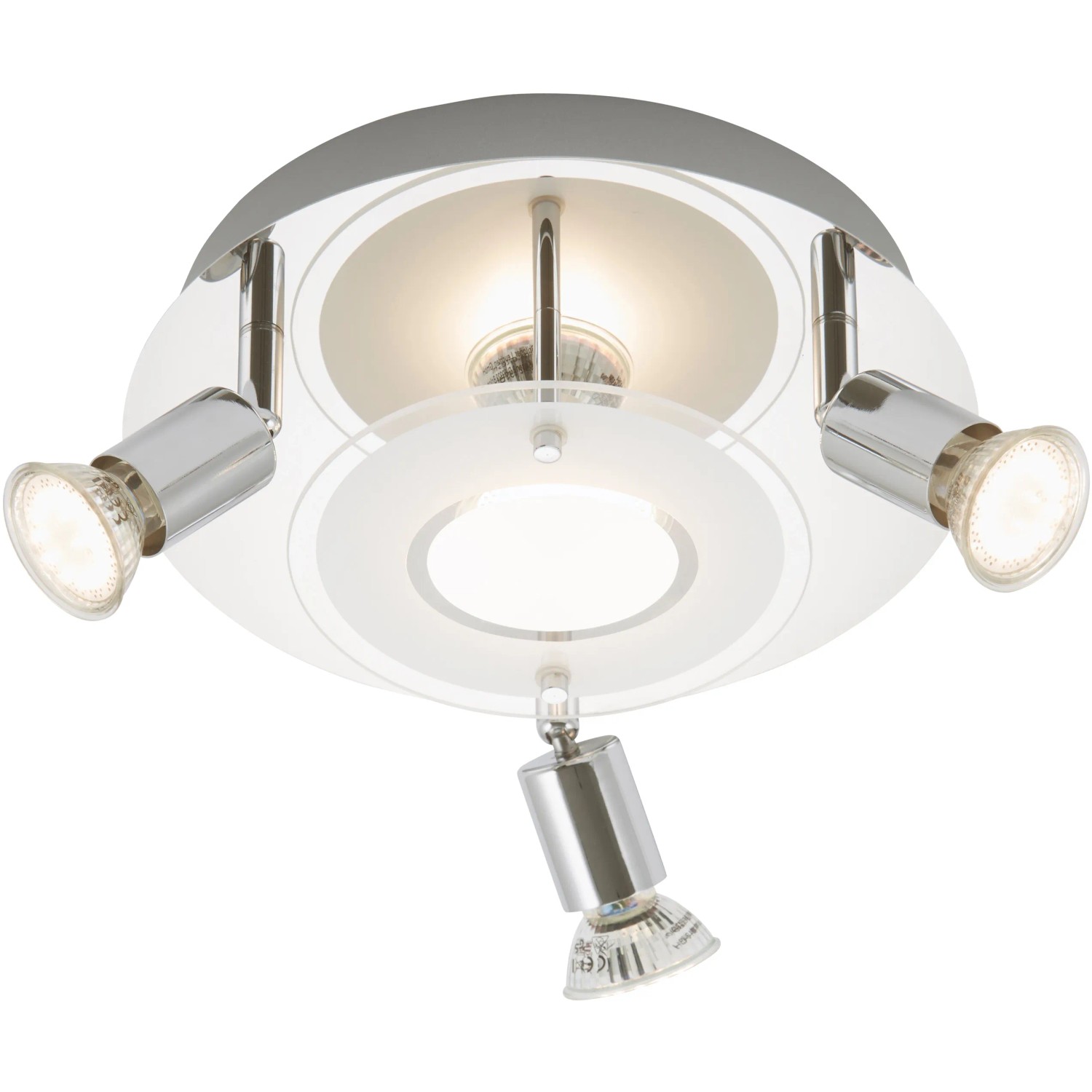 Briloner LED-Deckenleuchte Start, 3-flammig, Chrom und Glas. Moderne Deckenlampe mit warmweißem Licht.