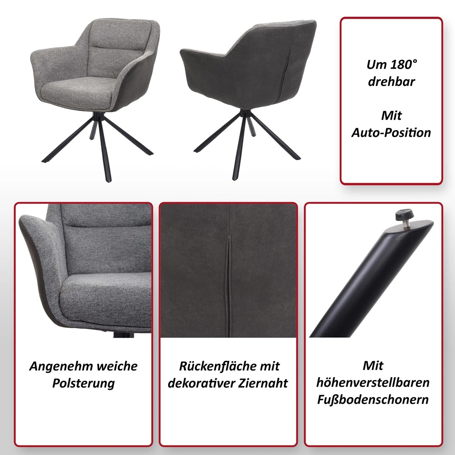 2er-Set: Braune Polsterstühle mit Armlehne, Wildleder-Optik, drehbar und höhenverstellbar.