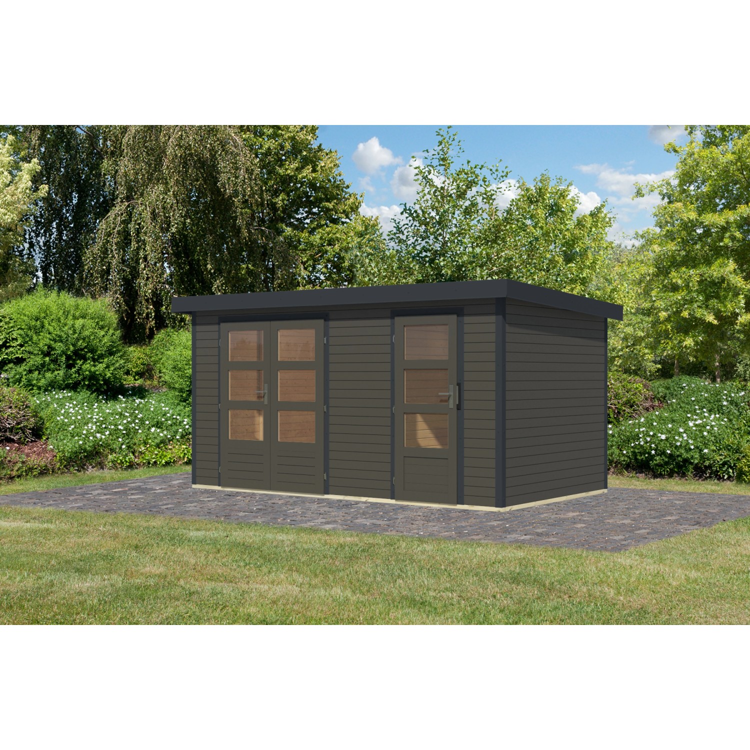 Karibu Gartenhaus Alfredo B Terragrau/Anthrazit 209 x 400 x 213 cm günstig online kaufen