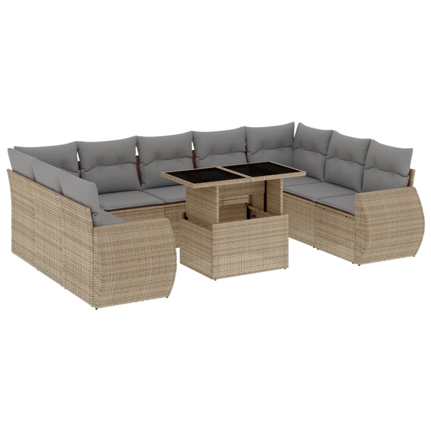 vidaXL 10-Tlg Garten-Sofagarnitur mit Kissen Beige Poly Rattan 3268739 günstig online kaufen
