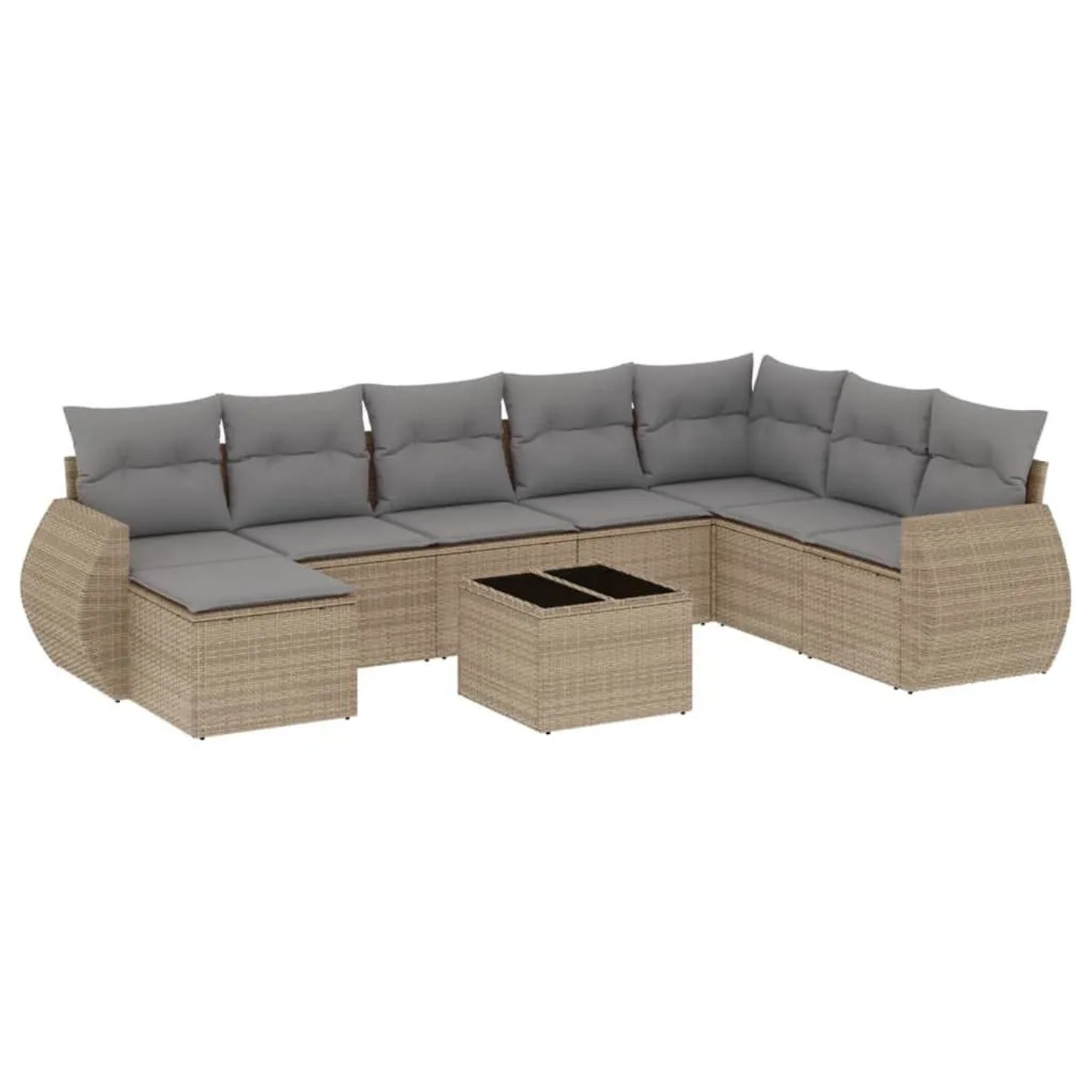 vidaXL 9-Tlg Garten-Sofagarnitur mit Kissen Beige Poly Rattan 3221768