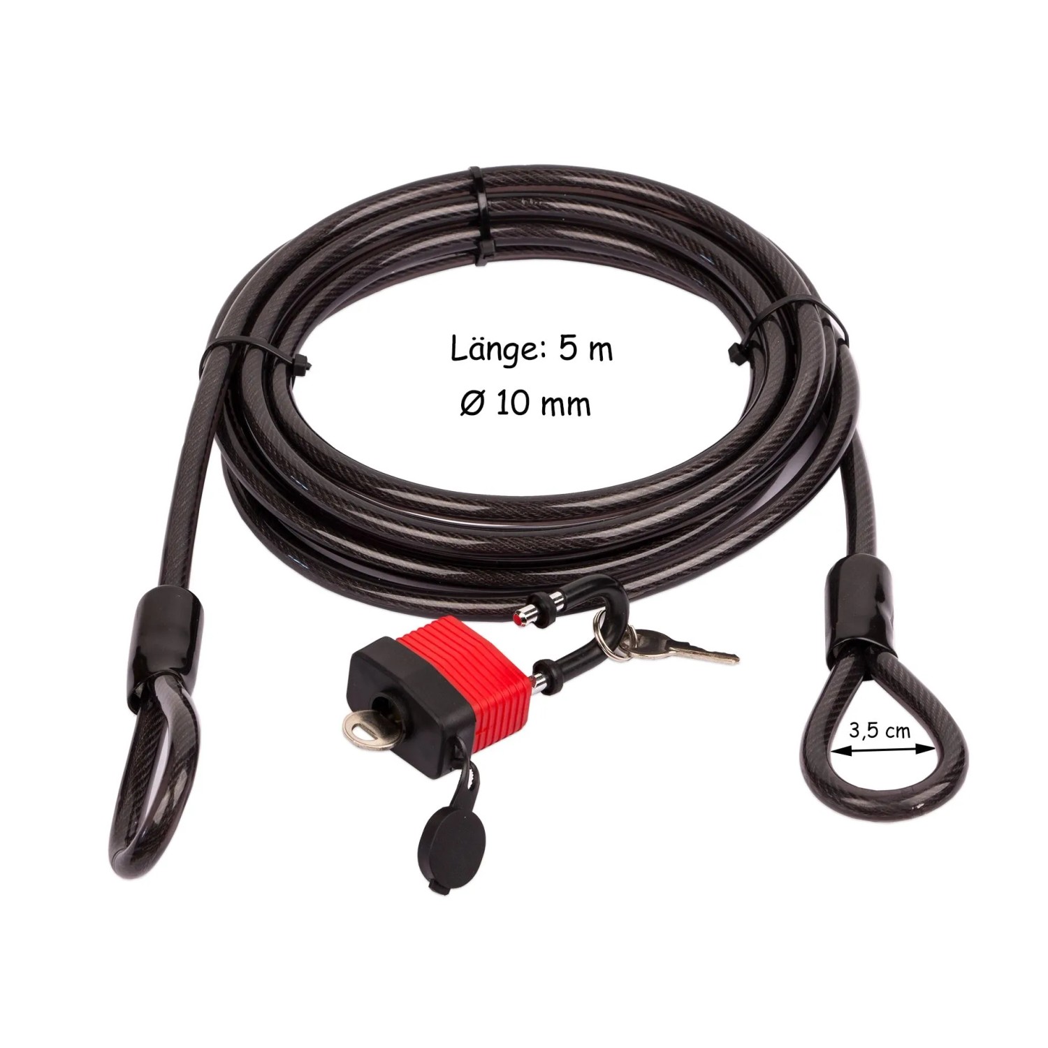 BigDean 5x Kabelschloss Schlaufenkabel 5m Diebstahlsicherung Für Fahrrad Motorrad Zubehör Grill Und Gartenmöbel Ummanteltes Stahlseil 10mm Mit_5