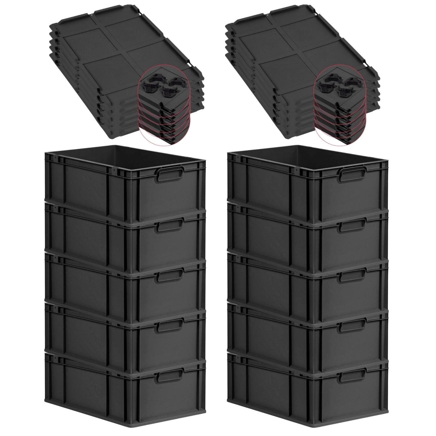 PROREGAL SparSet 10x Eurobox Nextgen Grip Mit Auflagedeckel Und Schwarzen V günstig online kaufen