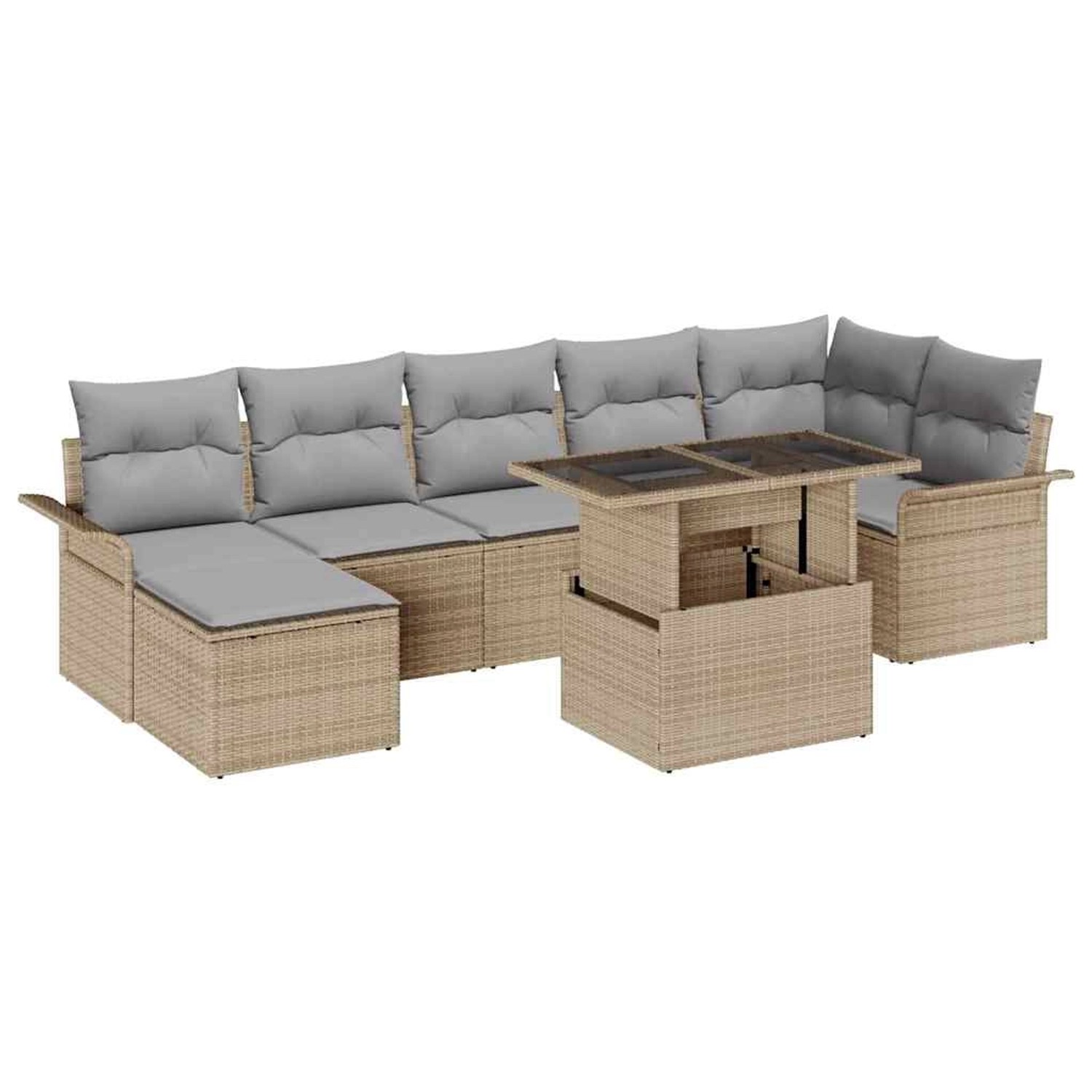 vidaXL Garten-Sofa-Set mit Kissen 8-Tlg Beige Poly Rattan 3348326 günstig online kaufen
