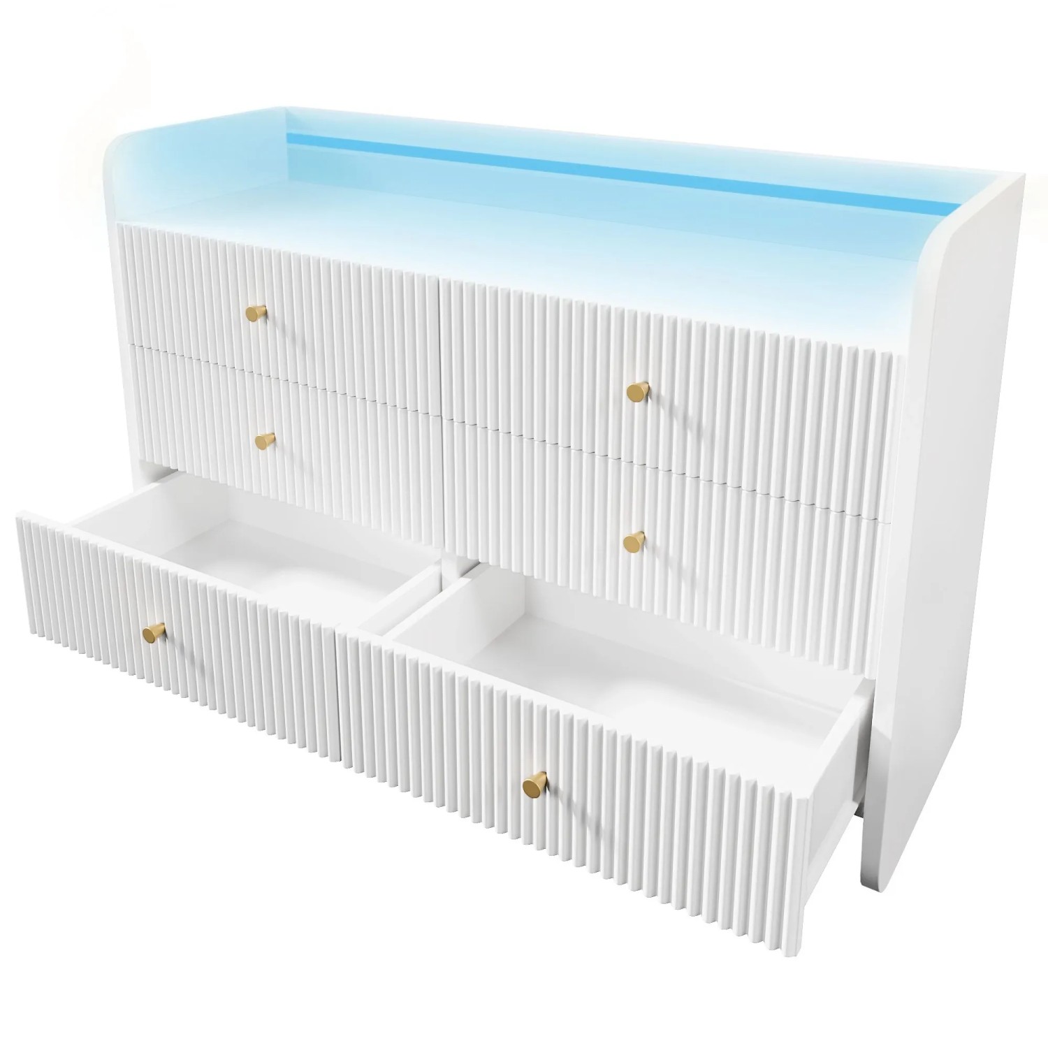 okwish Sideboard mit LED 6 Schubladen Wellen Design Wohnzimmer 120x40x75cm Weiß